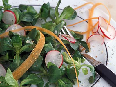 Salatteller: Feldsalat mit Möhrenstreifen